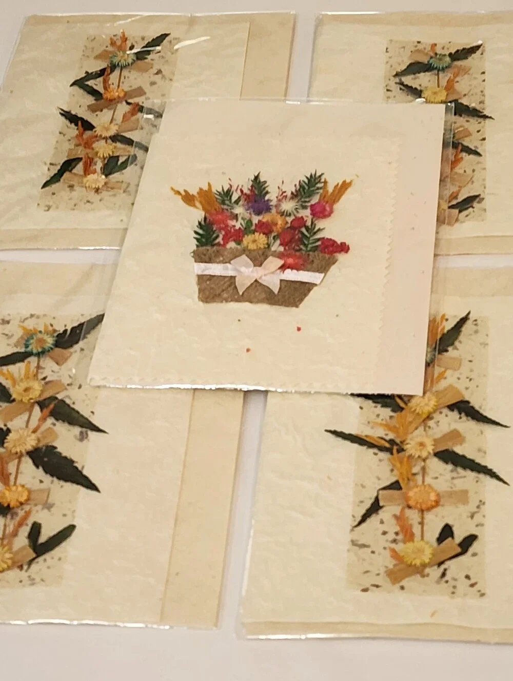 Vintage Handmade Dried Flowers Greeting Card Lot Of 5 Bouquet Blank Inside Thail